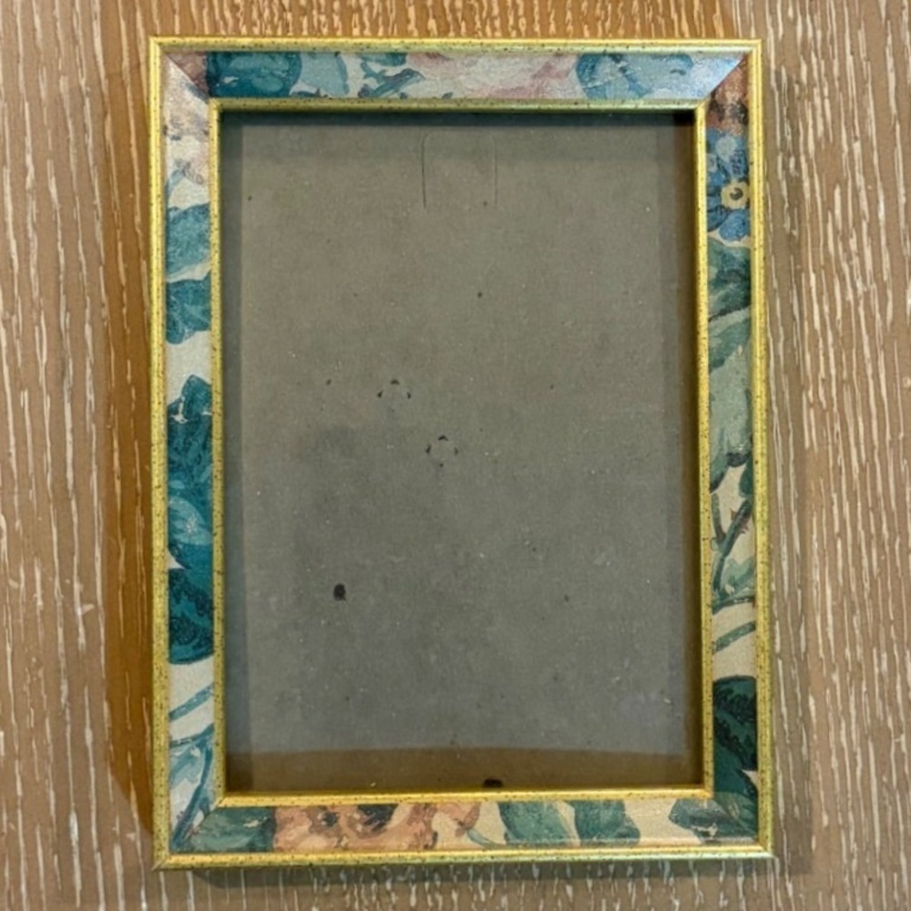 Vintage Floral Gold Tone Picture Frame Blue Green Botanical 4x6 Tabletop Decor